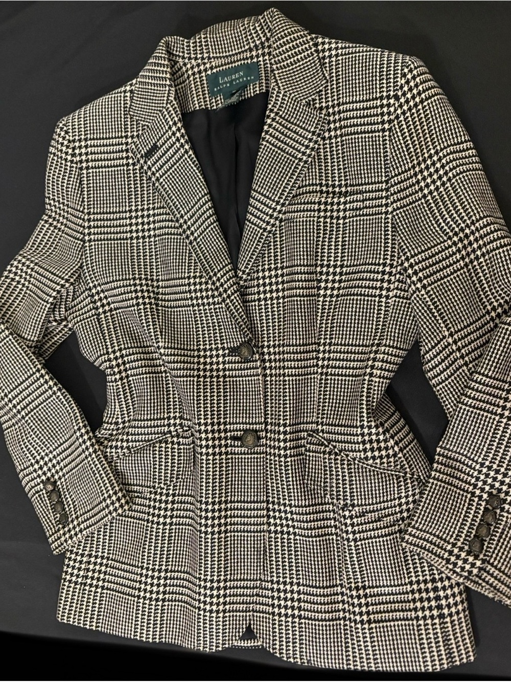 Lauren Ralph Lauren Black & Cream Plaid Blazer